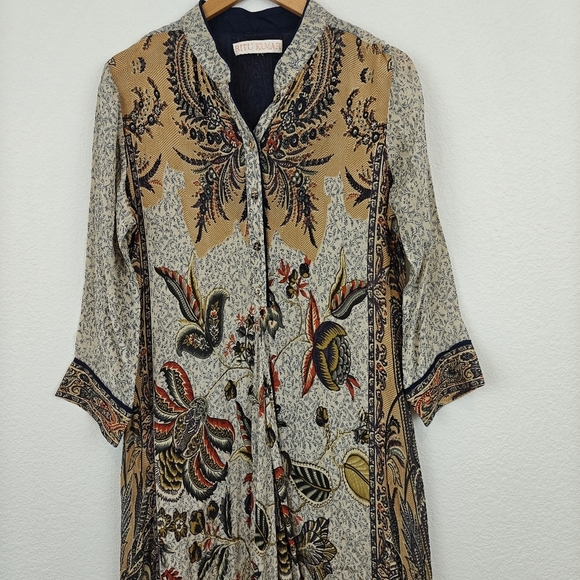 Ritu Kumar Floral 3/4 Sleeve Lightweight Kurta Midi Dress Size M Women's - Picture 4 of 16